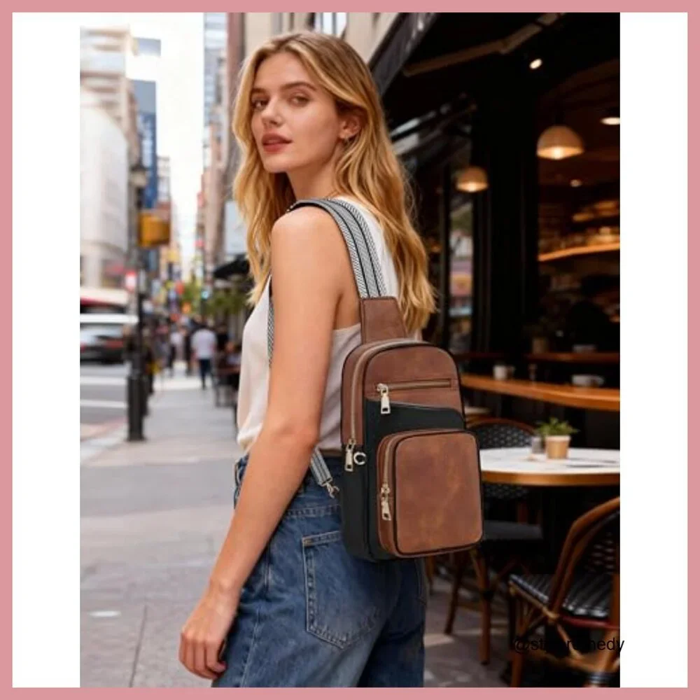 Anti Theft RFID Crossbody Sling Bag Vegan Leather Travel Purse
